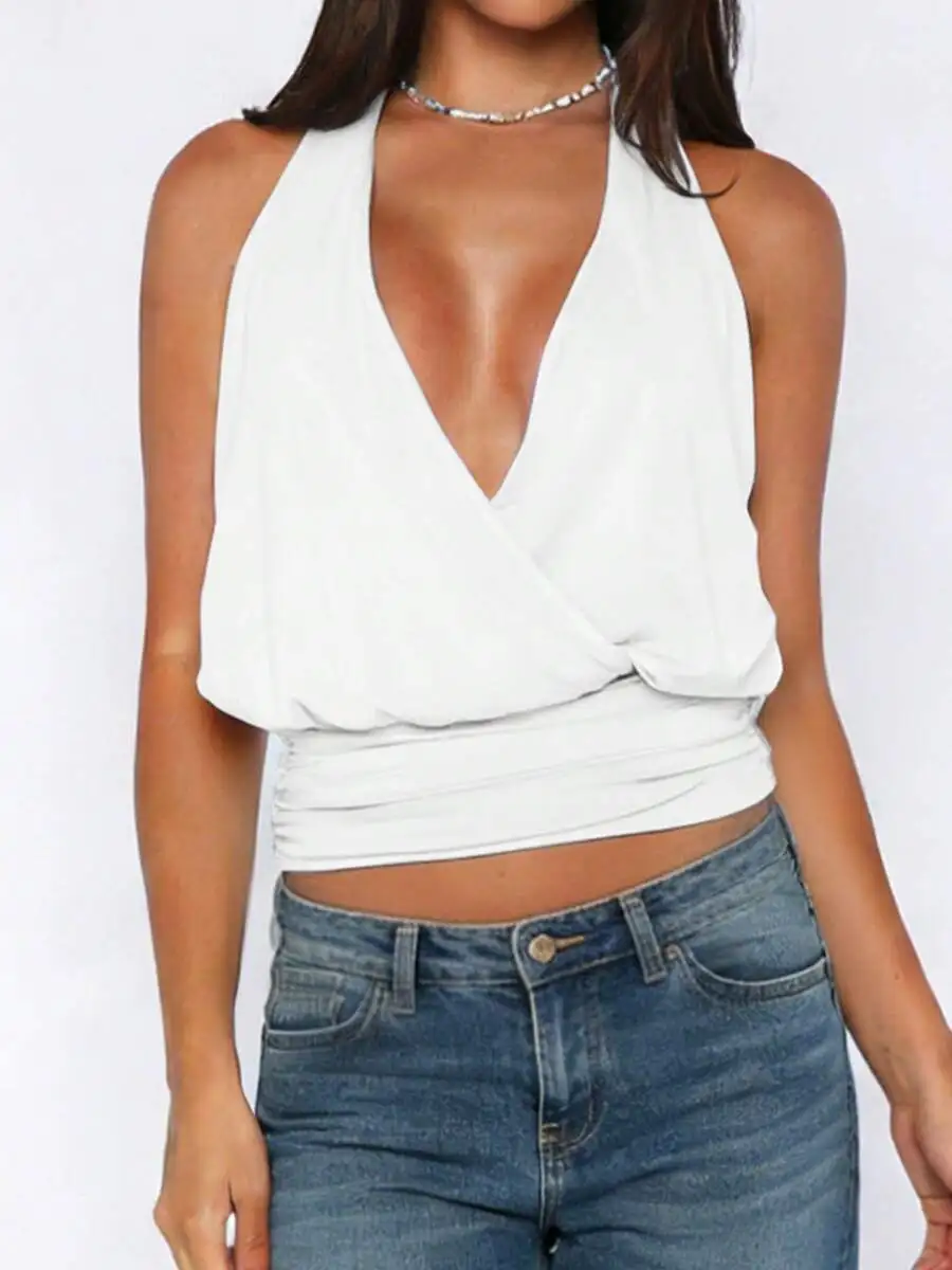 Women White Halter Neck Plunge V-Neck Draped Crop Top For Party Clubwear
Women White Halter Neck Plunge V-Neck Draped Crop Top For Party Clubwear