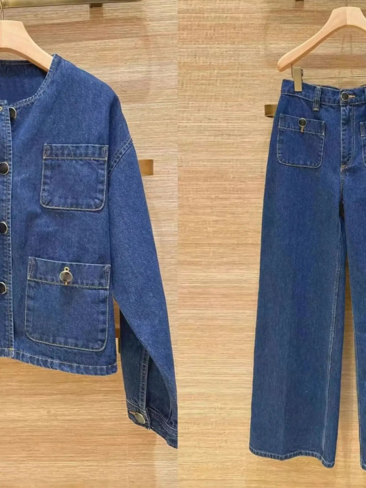 Spring Women O-Neck Long Sleeve Solid Denim Set Single Breasted Pocket Coat + High Waist Loose Casual Wide Leg Pants
Spring Women O-Neck Long Sleeve Solid Denim Set Single Breasted Pocket Coat + High Waist Loose Casual Wide Leg Pants