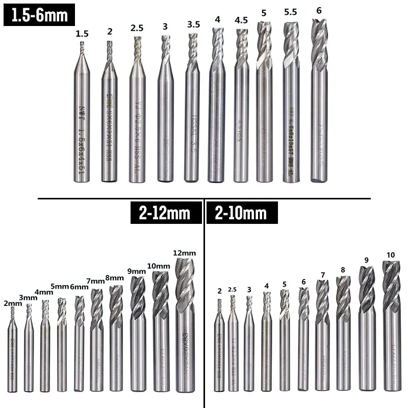 10Pcs HSS 4 Flute Milling Cutter 1.5mm-12mm End Mill CNC Router Bit Straight Shank Milling Woodworking Tool
10Pcs HSS 4 Flute Milling Cutter 1.5mm-12mm End Mill CNC Router Bit Straight Shank Milling Woodworking Tool