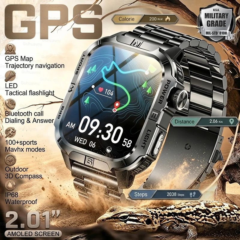 2026New GPS Tracker Rugged Smartwatch Men Outdoor Compass Flashlight Clock Sport IP68 Waterproof Bluetooth Call Military Watches
2026New GPS Tracker Rugged Smartwatch Men Outdoor Compass Flashlight Clock Sport IP68 Waterproof Bluetooth Call Military Watches