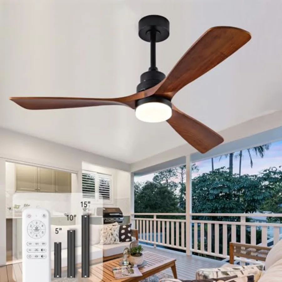 52 Inch Outdoor Ceiling Fan for Patios with Dimmable LED Light, Walnut Wood Blades, Noiseless Reversible DC Motor, Modern Farmh
52 Inch Outdoor Ceiling Fan for Patios with Dimmable LED Light, Walnut Wood Blades, Noiseless Reversible DC Motor, Modern Farmh