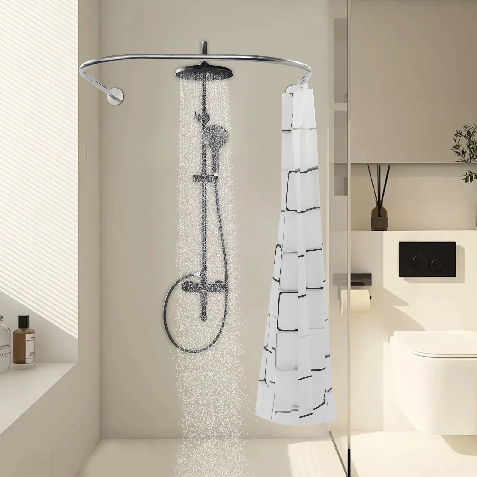Stainless Steel Shower Curtain Rod 0.9-1.3m with 7.87ft*5.91ft Curtain
Stainless Steel Shower Curtain Rod 0.9-1.3m with 7.87ft*5.91ft Curtain