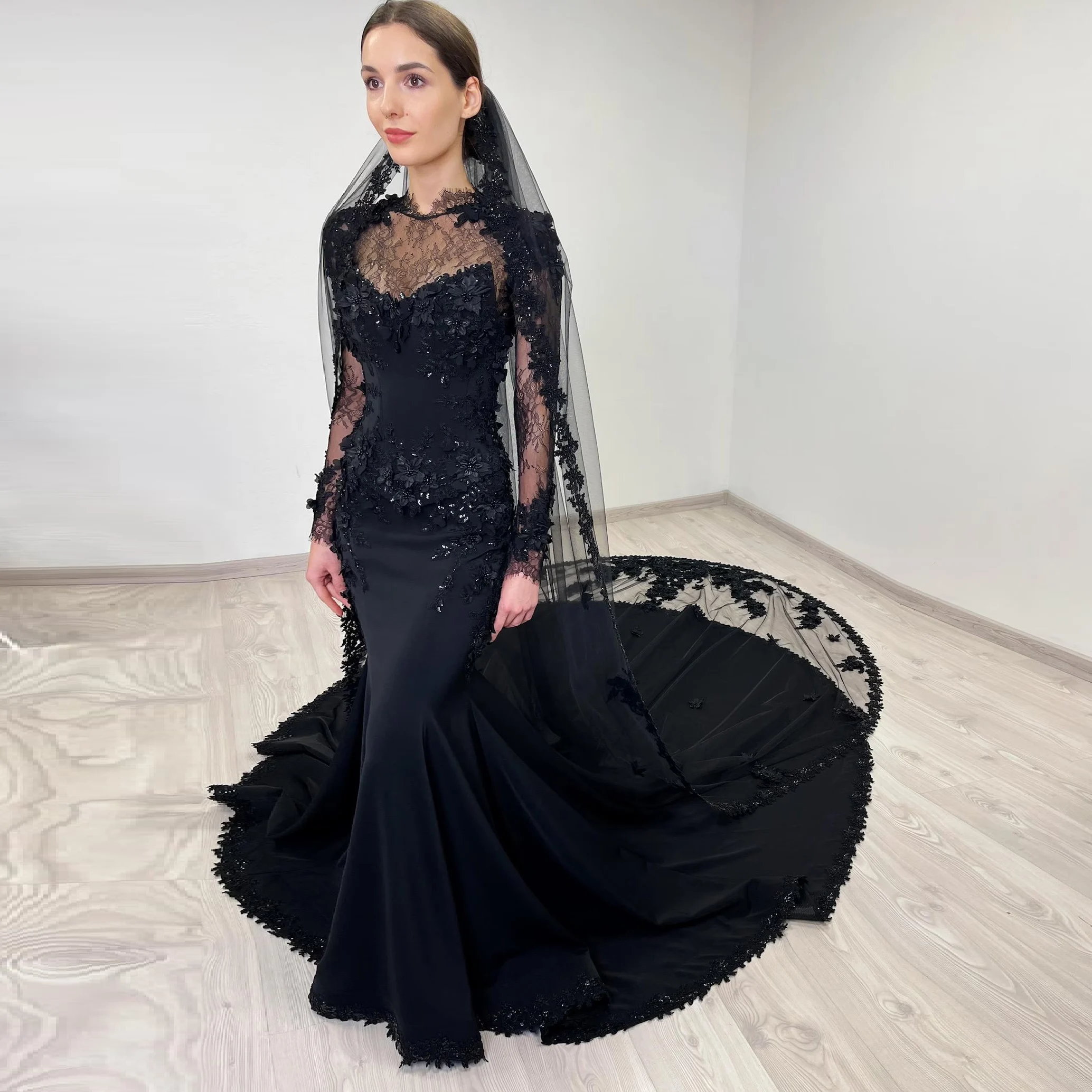 Sharon Said Elegant Black Long Mermaid Style Wedding Dress Bridal with 3D Flowers 2026 Women Party Ball Gowns SW552 Customized
Sharon Said Elegant Black Long Mermaid Style Wedding Dress Bridal with 3D Flowers 2026 Women Party Ball Gowns SW552 Customized