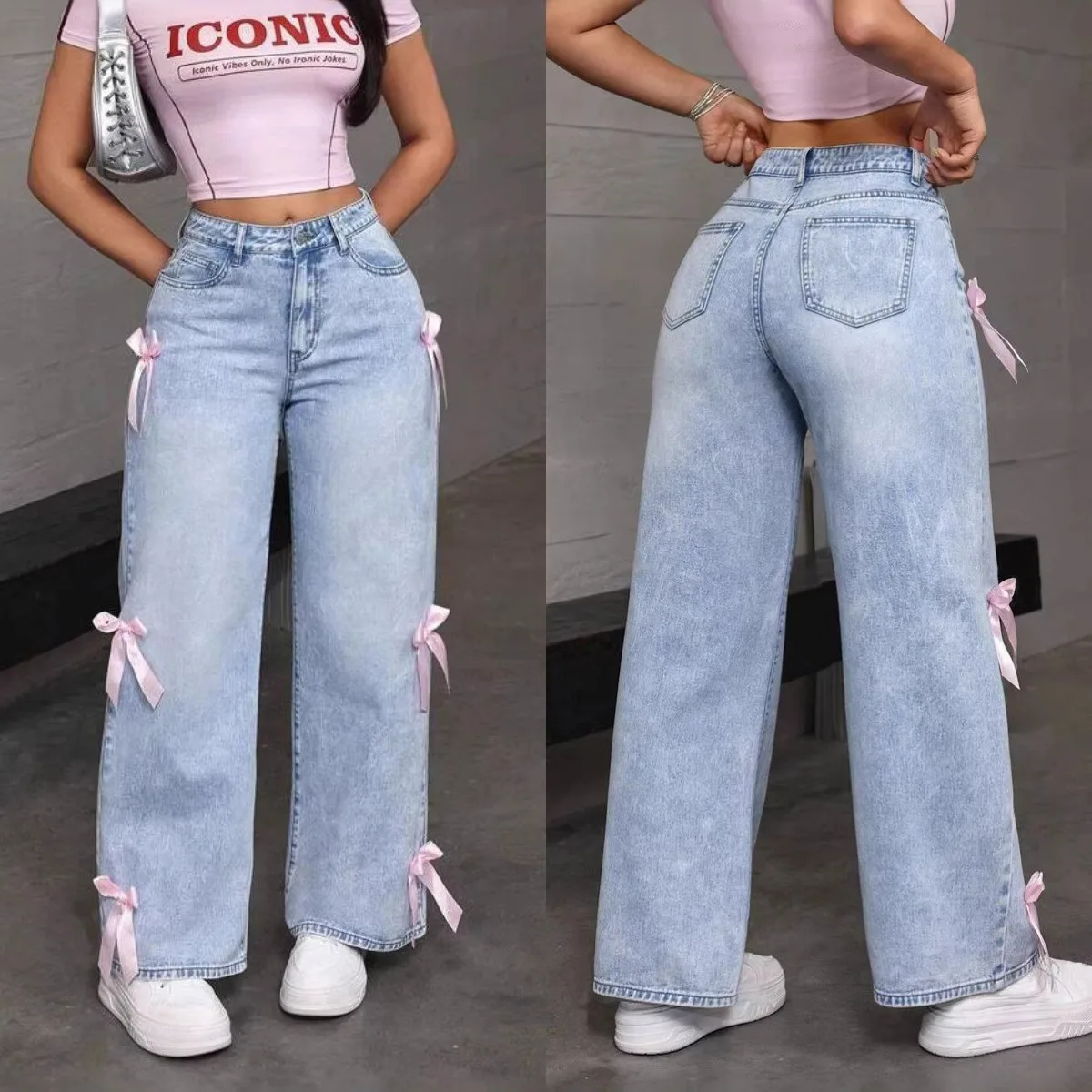 Street Style Washed Denim Jeans Knot Patchwork Loose Straight Leg Wide Leg Pants Women's Spring Standard Fit Jeans
Street Style Washed Denim Jeans Knot Patchwork Loose Straight Leg Wide Leg Pants Women's Spring Standard Fit Jeans