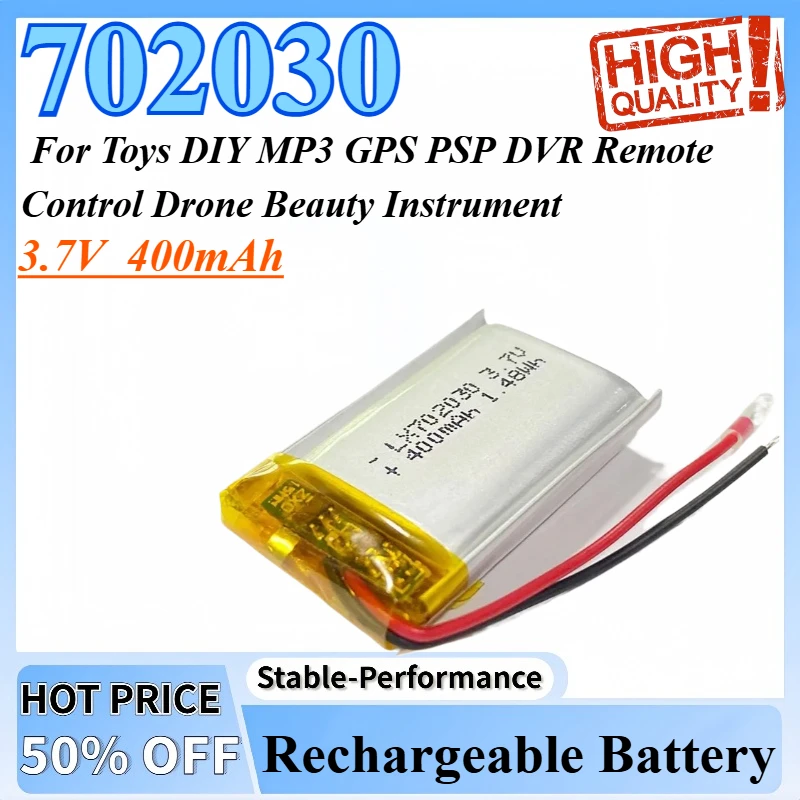 3.7V 400mAh 702030 Lithium Polymer Rechargeable Battery For Toys DIY MP3 GPS PSP DVR Remote Control Drone Beauty Instrument
3.7V 400mAh 702030 Lithium Polymer Rechargeable Battery For Toys DIY MP3 GPS PSP DVR Remote Control Drone Beauty Instrument