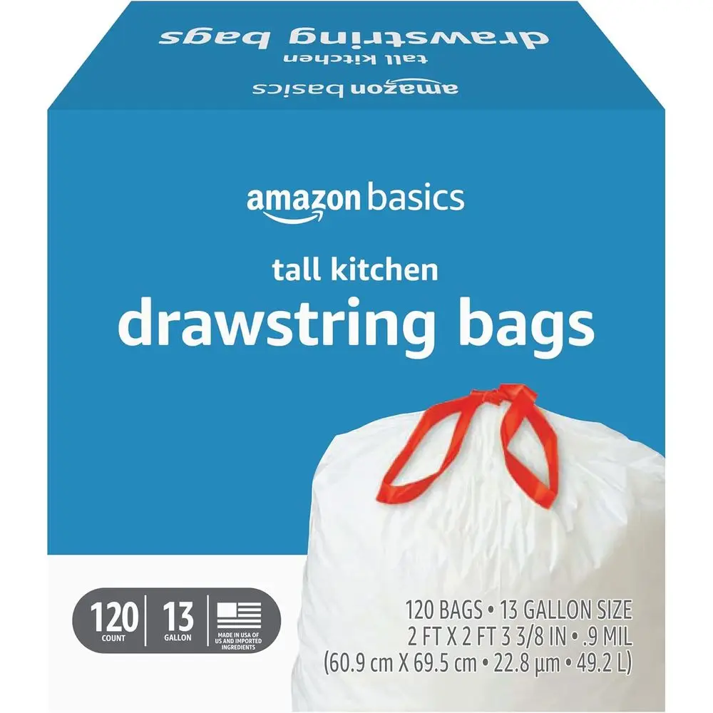 Durable 13-Gallon Kitchen Drawstring Trash Bags, Tear-Resistant, Unscented, 120 Pack
Durable 13-Gallon Kitchen Drawstring Trash Bags, Tear-Resistant, Unscented, 120 Pack