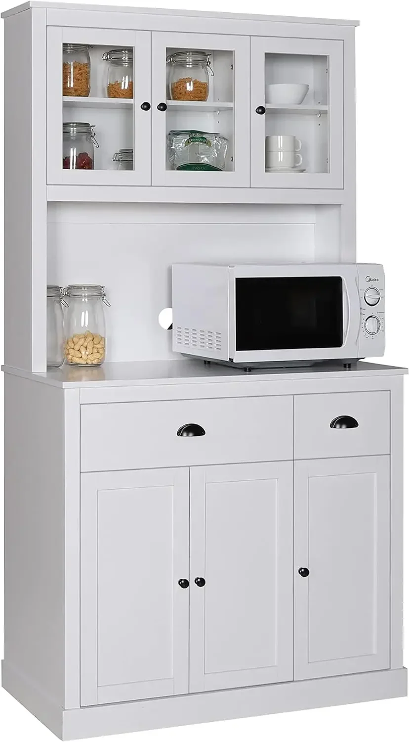 71" Kitchen Pantry Cabinet with Microwave Stand, Freestanding Hutch Storage Cabinet with Drawers, Shelves and Glass Doors
71" Kitchen Pantry Cabinet with Microwave Stand, Freestanding Hutch Storage Cabinet with Drawers, Shelves and Glass Doors