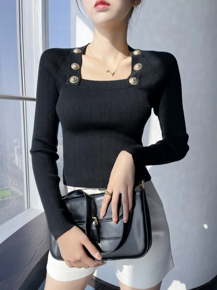 Women Vintage Square Collar Full Sleeve Tops Autumn Winter New Slim Solid Color Knitting Sweaters Female Office Leisure Tops
Women Vintage Square Collar Full Sleeve Tops Autumn Winter New Slim Solid Color Knitting Sweaters Female Office Leisure Tops