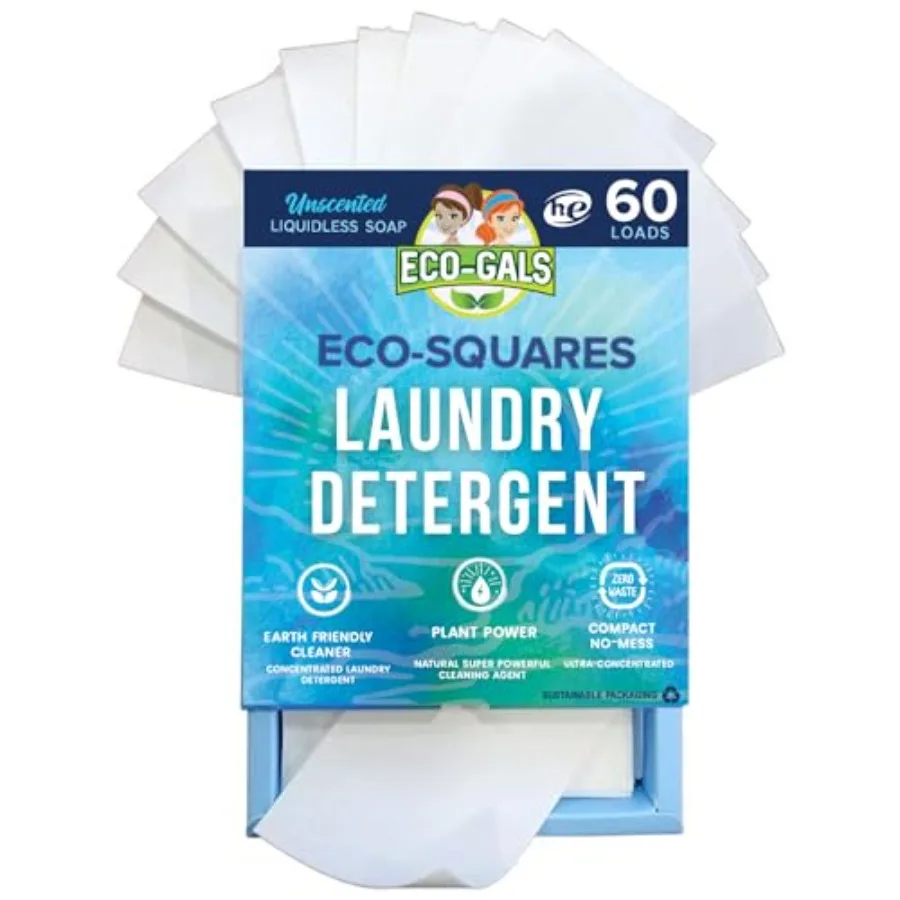 Eco-Gals Eco-Squares laundry detergent sheets with zero waste dry soap technology for cleaning linen and clothes in regular and
Eco-Gals Eco-Squares laundry detergent sheets with zero waste dry soap technology for cleaning linen and clothes in regular and