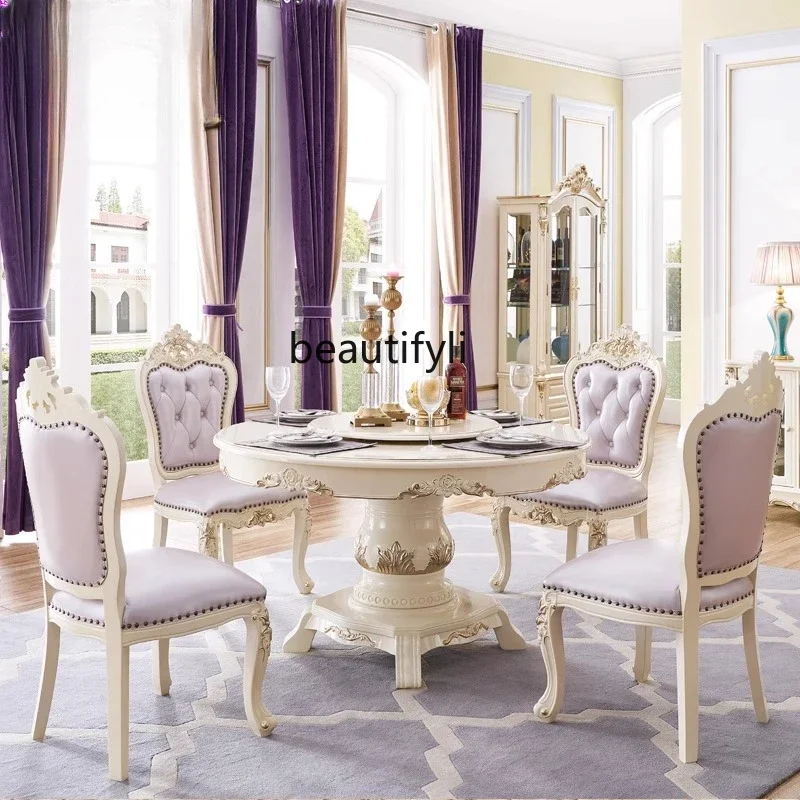 B03 All solid wood round dining table and chair combination with turntable French light luxury dining table household oak carvin
B03 All solid wood round dining table and chair combination with turntable French light luxury dining table household oak carvin