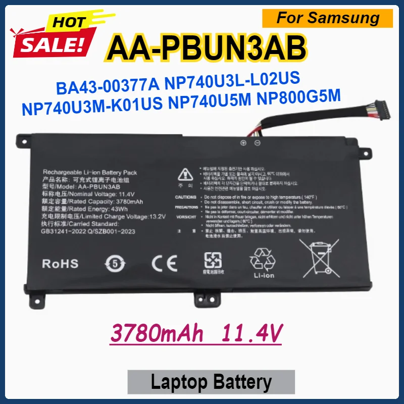 AA-PBUN3AB Laptop Battery for Samsung BA43-00377A NP740U3M-K01US NP740U3L-L02US NP740U5M NP800G5M 800G5M Replacement Batteries
AA-PBUN3AB Laptop Battery for Samsung BA43-00377A NP740U3M-K01US NP740U3L-L02US NP740U5M NP800G5M 800G5M Replacement Batteries