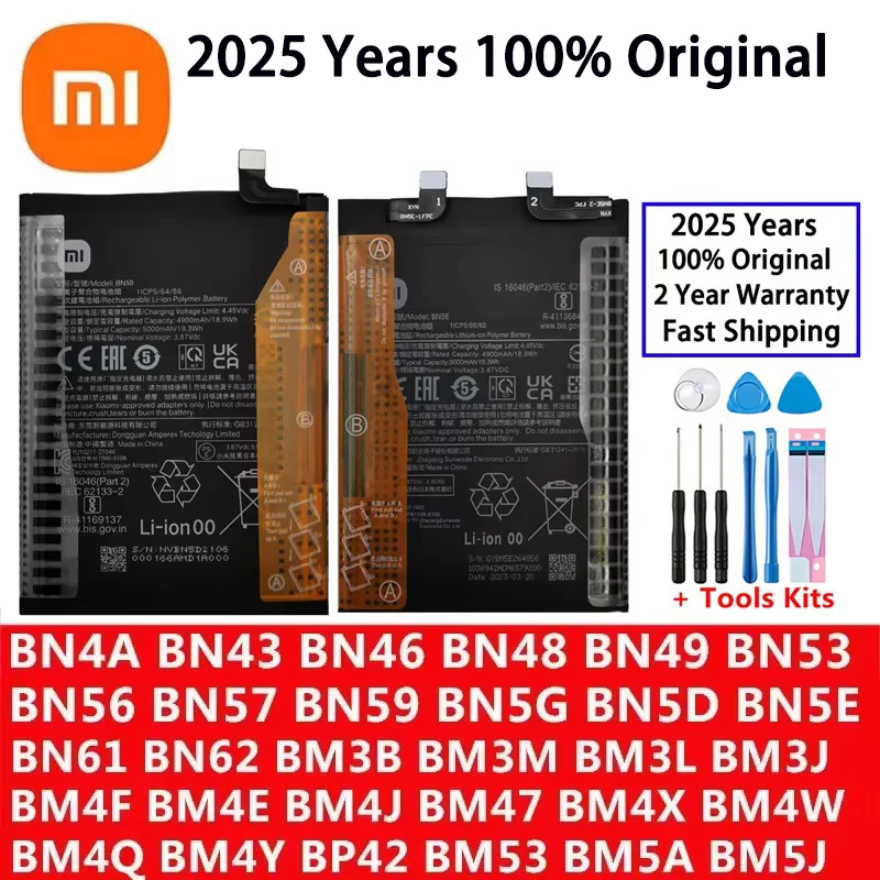 Original Battery For Xiaomi Mi Redmi Note Poco F2 F3 3 M2 M3 X3 K30 K40 4X X4 5 6 7 7A 8 8T 9 9T 10 10S 10T 11 11E 12T Pro Lite
Original Battery For Xiaomi Mi Redmi Note Poco F2 F3 3 M2 M3 X3 K30 K40 4X X4 5 6 7 7A 8 8T 9 9T 10 10S 10T 11 11E 12T Pro Lite
