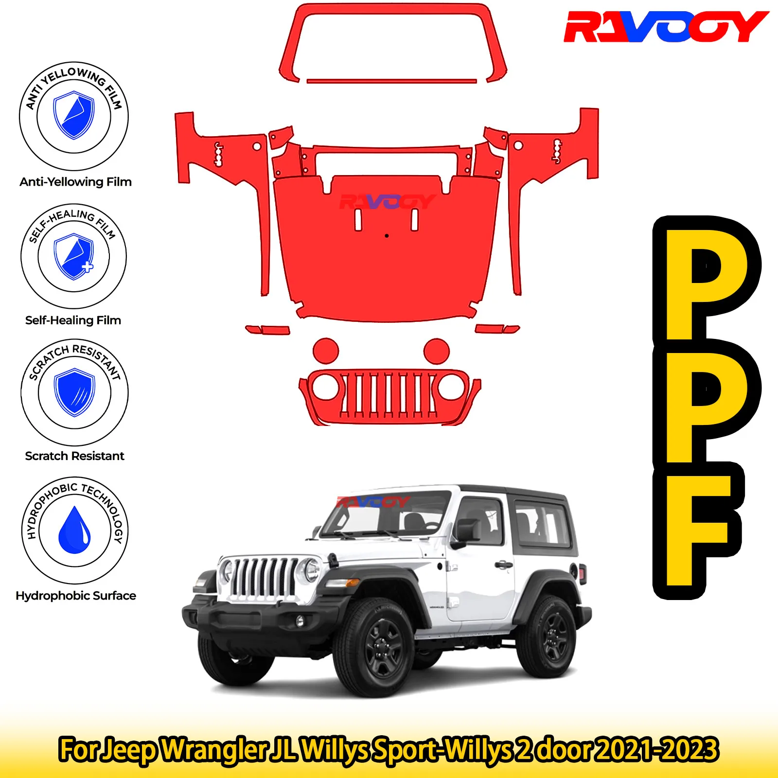 For Jeep Wrangler JL Willys Sport-Willys 2 door 2021-2023 Glossy Matte Black Precut front PPF Kit Paint Protection Film
For Jeep Wrangler JL Willys Sport-Willys 2 door 2021-2023 Glossy Matte Black Precut front PPF Kit Paint Protection Film