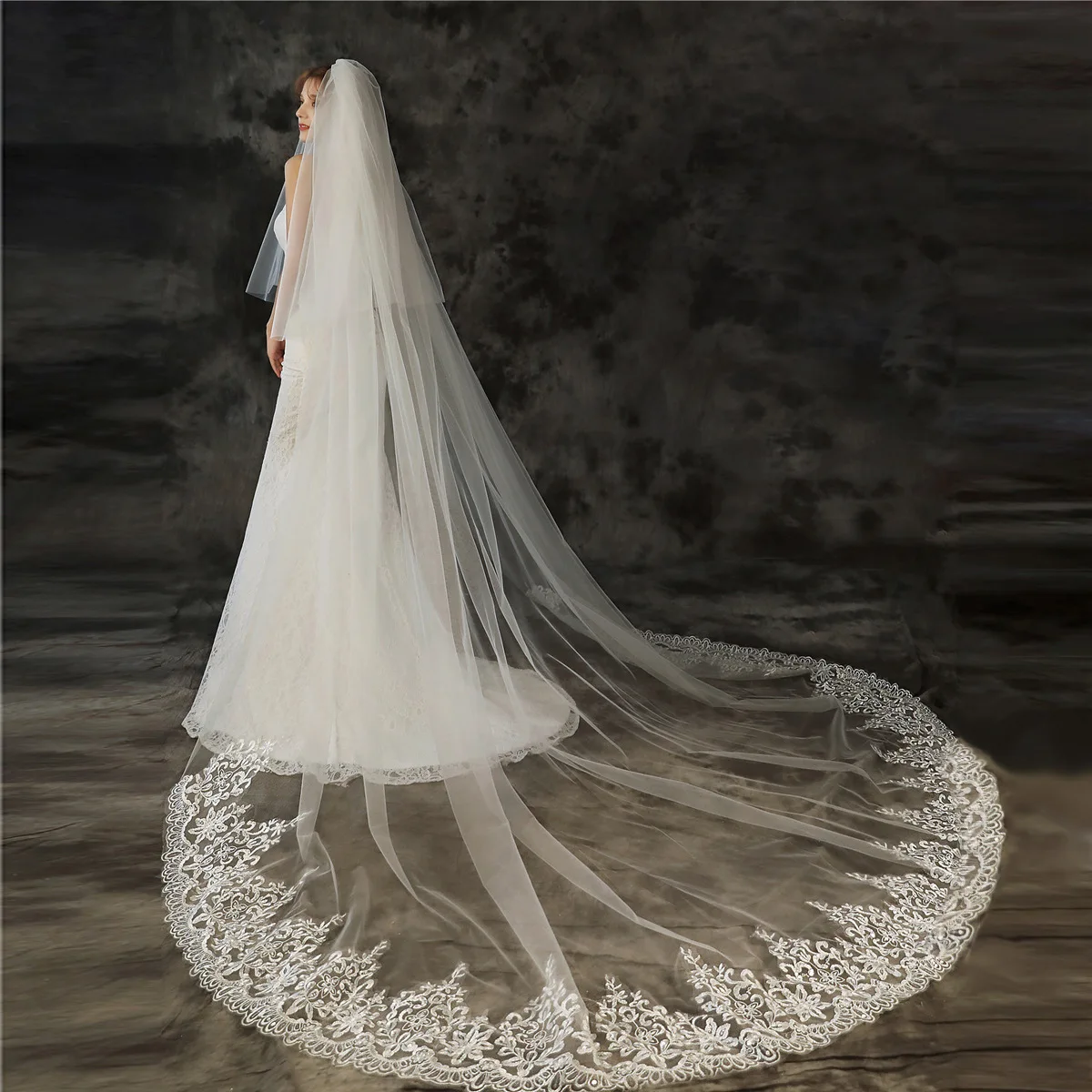 3M Long Cathedral Veil Lace Appliques Tulle with Comb Two Layer White Ivory Wedding Veils Velo de novias Wedding Accessories
3M Long Cathedral Veil Lace Appliques Tulle with Comb Two Layer White Ivory Wedding Veils Velo de novias Wedding Accessories