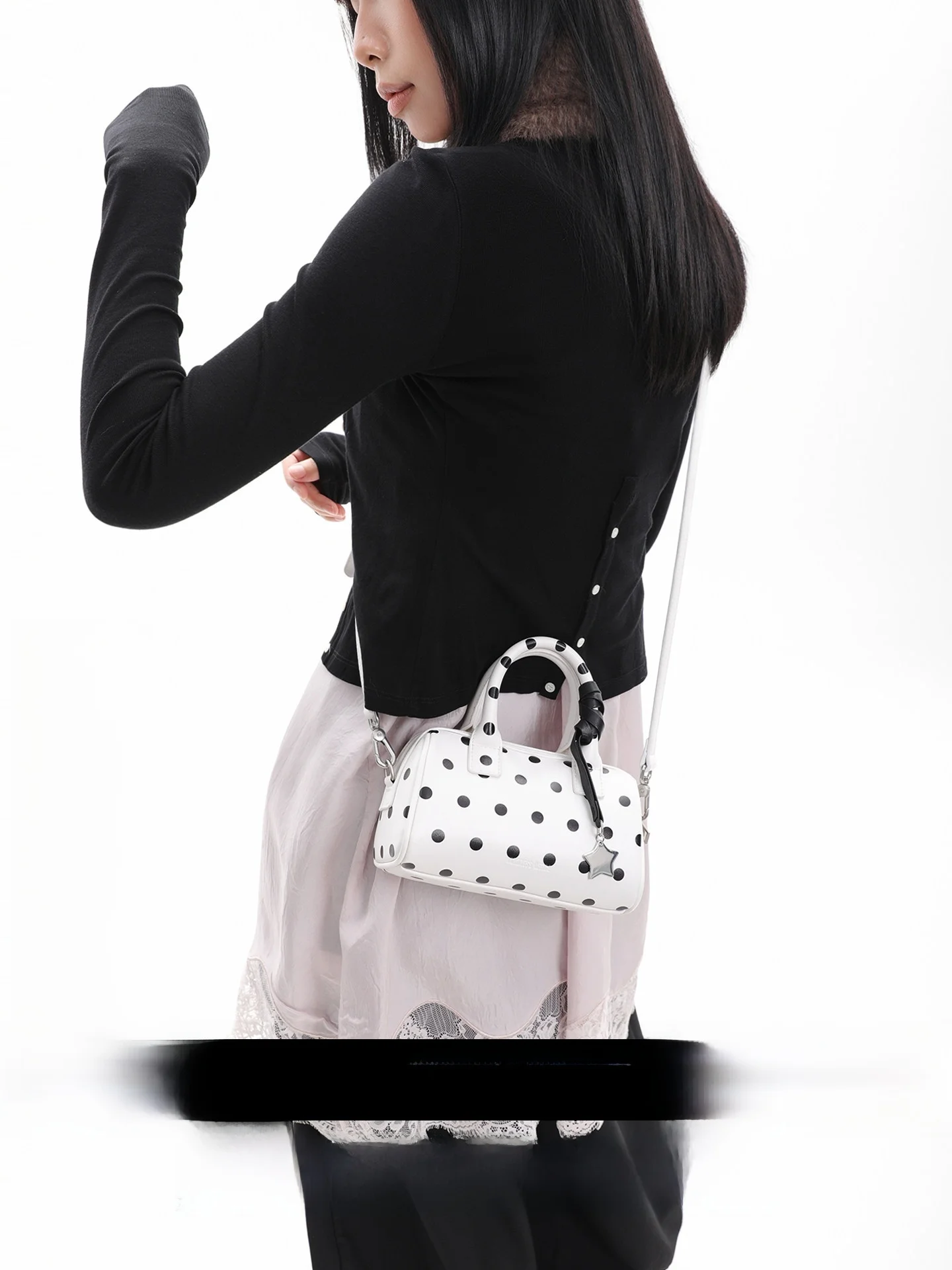 Original JANDRESS Boston Bag Women's Crossbody Bag with Star Hanging Decoration White Polka Dot Soft PU Leather Shoulder Bag
Original JANDRESS Boston Bag Women's Crossbody Bag with Star Hanging Decoration White Polka Dot Soft PU Leather Shoulder Bag