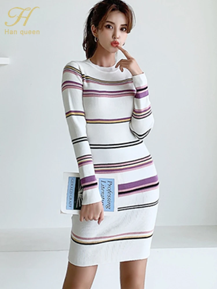 Simple Long sleeved Casual Women Classic Bodycon Sweater Dresses Korean Spring Summer Stripe Office Pencil Sheath Knitted Dress
Simple Long sleeved Casual Women Classic Bodycon Sweater Dresses Korean Spring Summer Stripe Office Pencil Sheath Knitted Dress