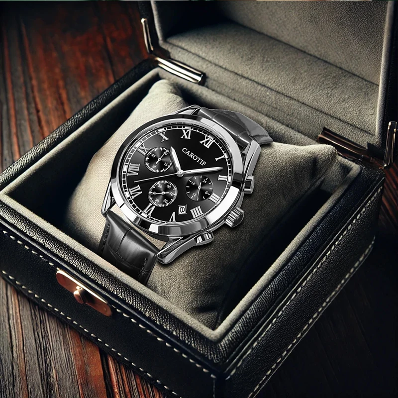 A men's black strap minimalist business Roman numeral date display quartz watch
A men's black strap minimalist business Roman numeral date display quartz watch