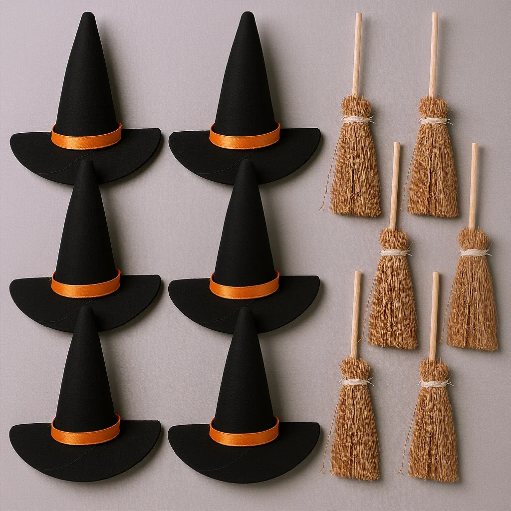 6Set Hats Broom Set Made of Felt Wood for DIY Halloween Decorations Party Supplies Craft Ornament Witch Hat Decors
6Set Hats Broom Set Made of Felt Wood for DIY Halloween Decorations Party Supplies Craft Ornament Witch Hat Decors