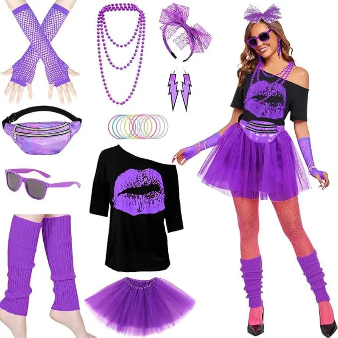 1980s Vintage Costume Set Drop Shoulder Tee Tutu Skirt Waist Bag Jewelry Ankle Socks for Women Party Performance
1980s Vintage Costume Set Drop Shoulder Tee Tutu Skirt Waist Bag Jewelry Ankle Socks for Women Party Performance