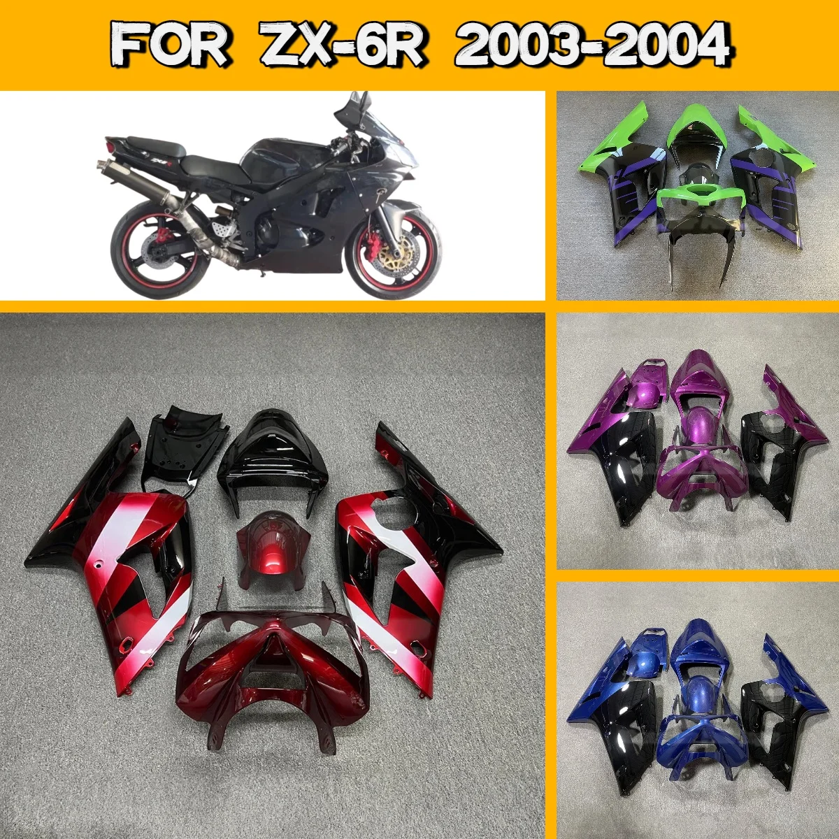 For 2003 2004 Kawasaki ZX6R Fairings Kit Plastic Injection Molded Custom 03 04 ZX 6R Replacement Fairing Set
For 2003 2004 Kawasaki ZX6R Fairings Kit Plastic Injection Molded Custom 03 04 ZX 6R Replacement Fairing Set