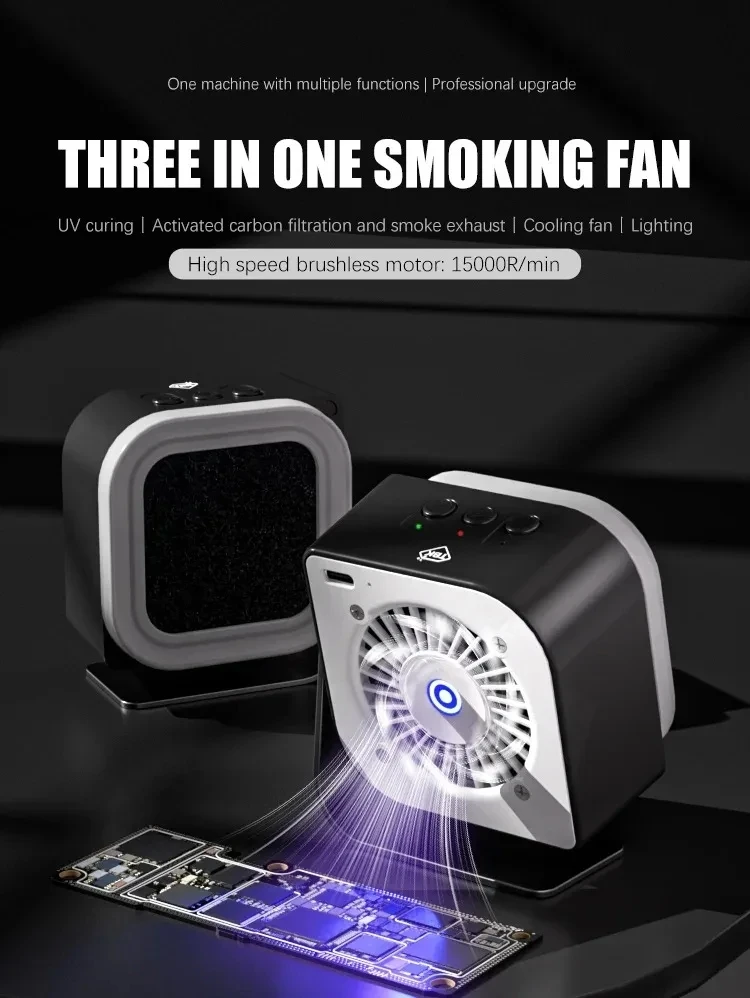 TBK F001 3 In 1 Smoking Fan UV Curing Heat Dissipation Smoke Exhaust Lighting Lamp Cooling Fan For Phone/Electronic Repair Tool
TBK F001 3 In 1 Smoking Fan UV Curing Heat Dissipation Smoke Exhaust Lighting Lamp Cooling Fan For Phone/Electronic Repair Tool