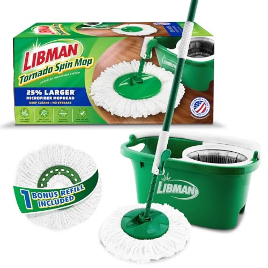 Libman Tornado Spin Mop System with 1 Refill Mop and Bucket with Wringer Set for Efficient Hardwood Floor Cleaning Includes 2 T
Libman Tornado Spin Mop System with 1 Refill Mop and Bucket with Wringer Set for Efficient Hardwood Floor Cleaning Includes 2 T