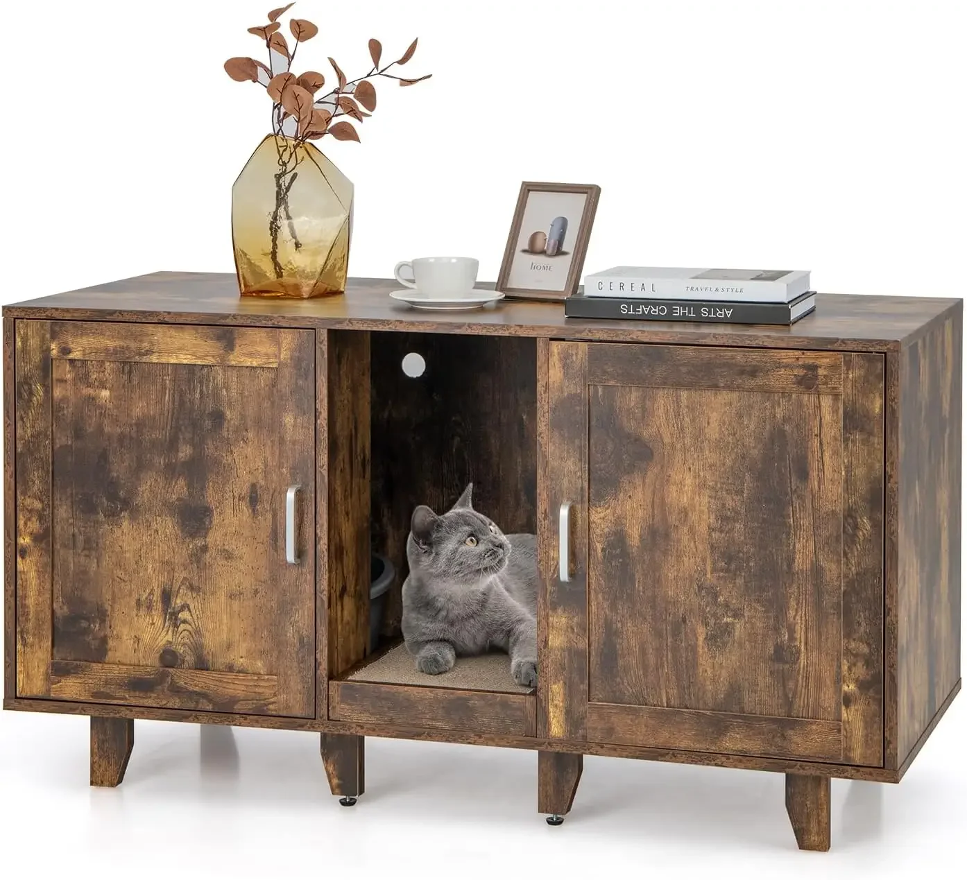 Litter Box Enclosure for 2 Litter Boxes, Hidden Cat Washroom TV Stand End Table with 2 Cabinet, Scratching Board,
Litter Box Enclosure for 2 Litter Boxes, Hidden Cat Washroom TV Stand End Table with 2 Cabinet, Scratching Board,