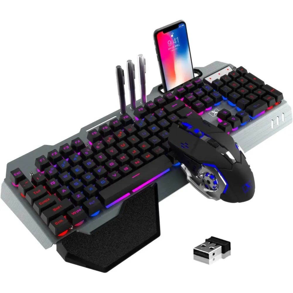 Illuminated Gaming Keyboard and Mouse Set, Rechargeable 3800mAh, Metal Panel, Ergonomic Wrist Rest, 7-Color Mute Mouse for PC, P
Illuminated Gaming Keyboard and Mouse Set, Rechargeable 3800mAh, Metal Panel, Ergonomic Wrist Rest, 7-Color Mute Mouse for PC, P