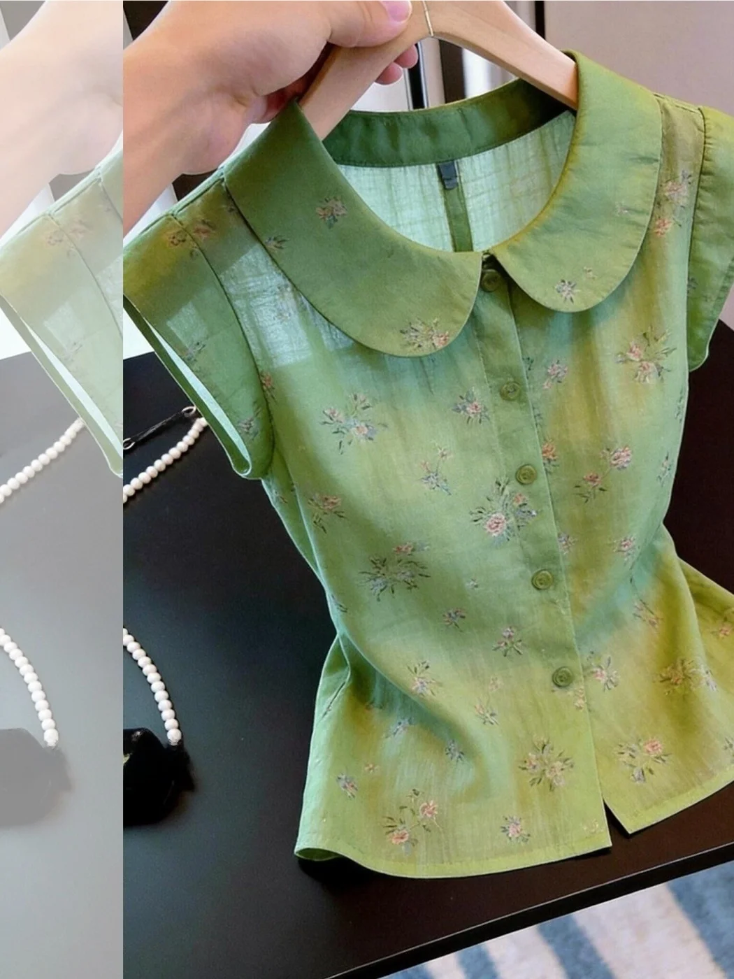 Rustic Country Style Green Floral Print Doll Collar Sleeveless Shirt Fashionable Versatile Summer New Arrival Women's Top
Rustic Country Style Green Floral Print Doll Collar Sleeveless Shirt Fashionable Versatile Summer New Arrival Women's Top