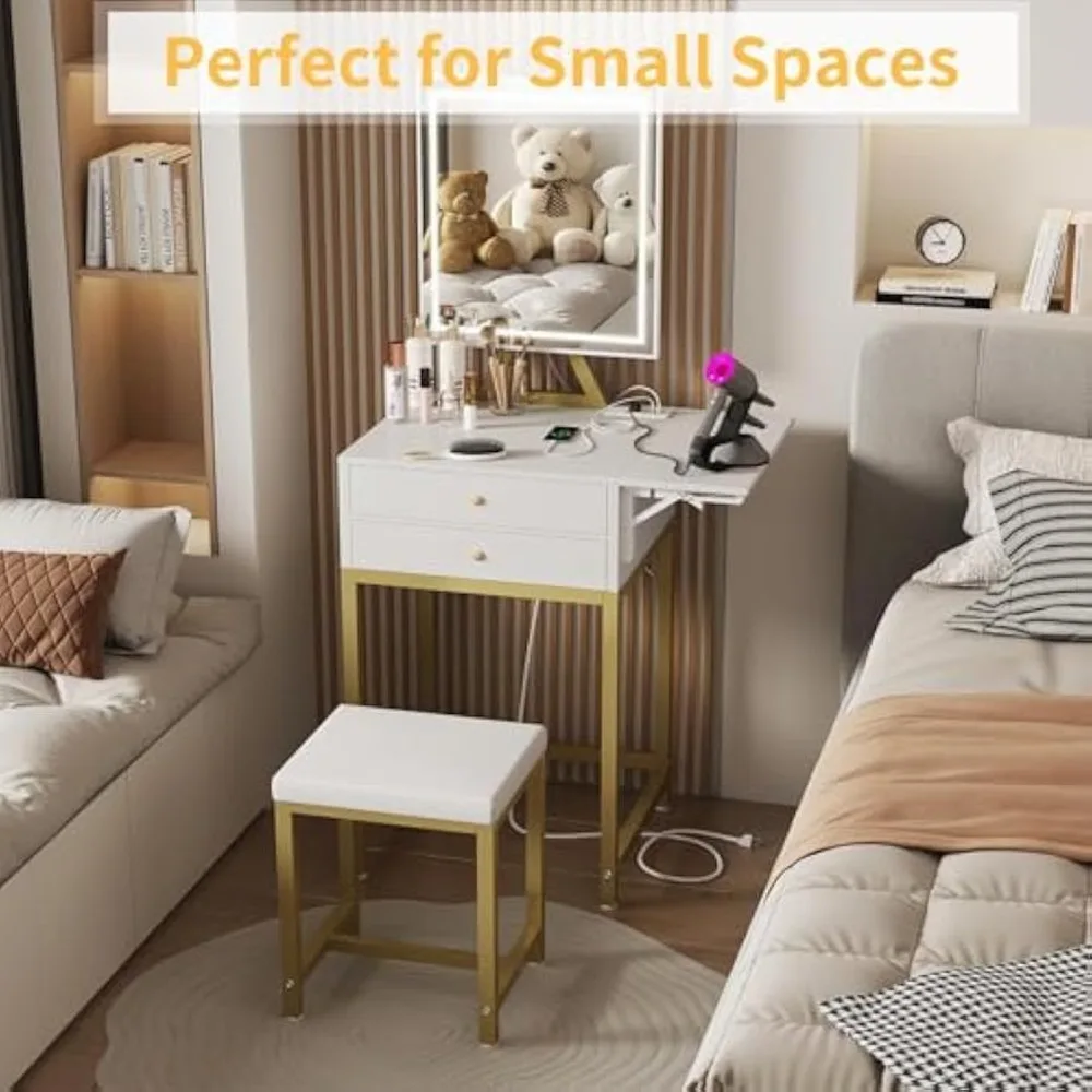Small Makeup Vanity Desk with Lights - White Girls Vanity Set with Mirror and Chair, Make Up Dresser Table with Drawers
Small Makeup Vanity Desk with Lights - White Girls Vanity Set with Mirror and Chair, Make Up Dresser Table with Drawers