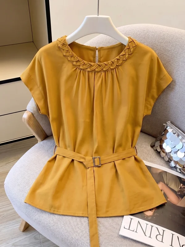Pumpkin Orange Doll Shirt Women's Shoulder Length Summer New plus Size Waist Cinched Short Sleeve round Neck Korean Style
Pumpkin Orange Doll Shirt Women's Shoulder Length Summer New plus Size Waist Cinched Short Sleeve round Neck Korean Style