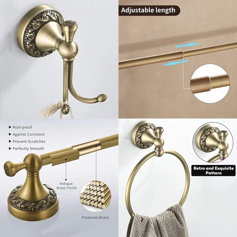 Vintage Brass Bathroom Accessories Set: 24 Towel Bar, Toilet Paper Holder, Towel Ring, Robe Hook
Vintage Brass Bathroom Accessories Set: 24 Towel Bar, Toilet Paper Holder, Towel Ring, Robe Hook