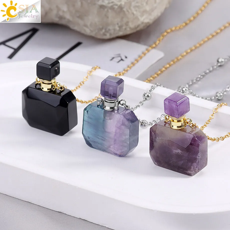 Perfume Bottle Pendant Necklace for Women Natural Stone Fluorite Crystal Rectangle Stone Amethysts Essential Oil Diffuser H649
Perfume Bottle Pendant Necklace for Women Natural Stone Fluorite Crystal Rectangle Stone Amethysts Essential Oil Diffuser H649