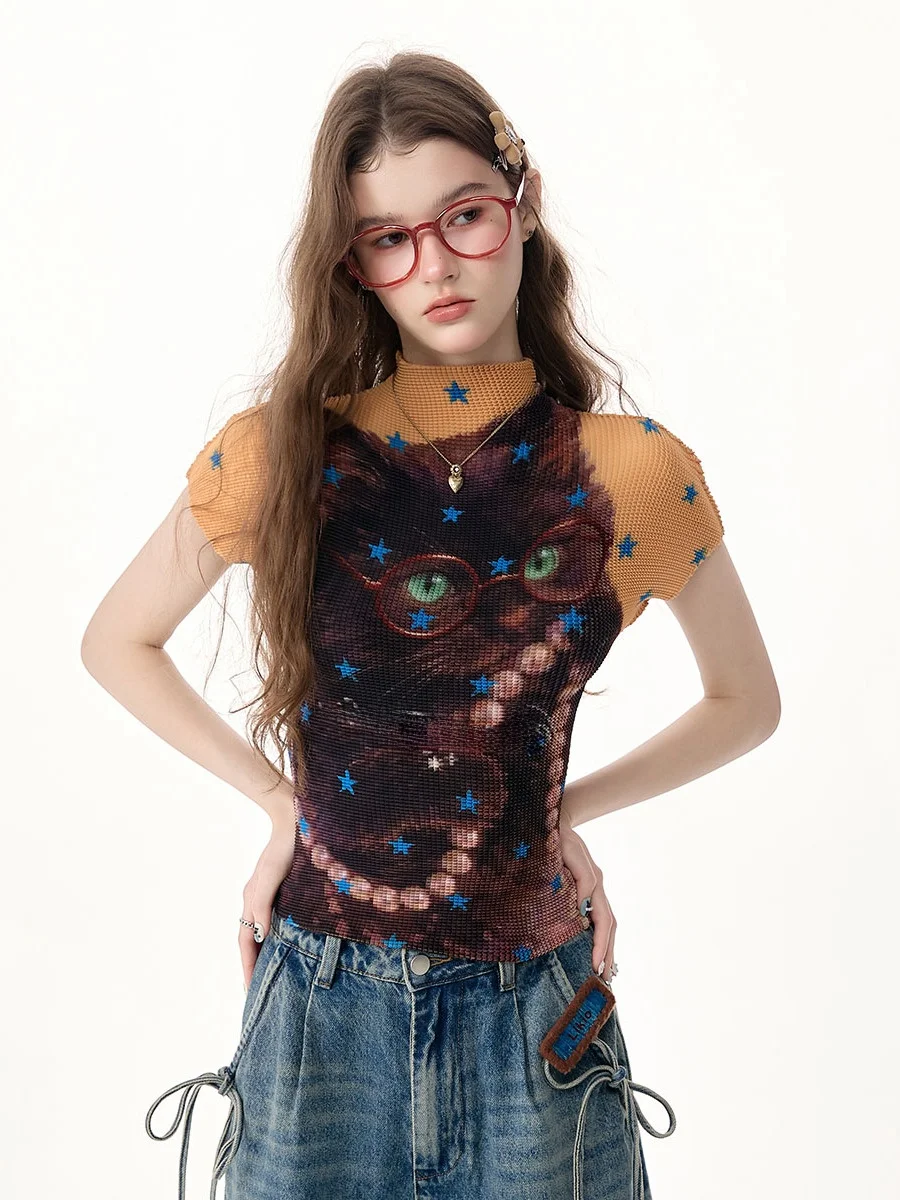ZiziFei Neon Sweet Summer Design Star Print Yellow Pleated Short Sleeve T-Shirt Women's Fashion Polyester High Collar Sho...
ZiziFei Neon Sweet Summer Design Star Print Yellow Pleated Short Sleeve T-Shirt Women's Fashion Polyester High Collar Sho...