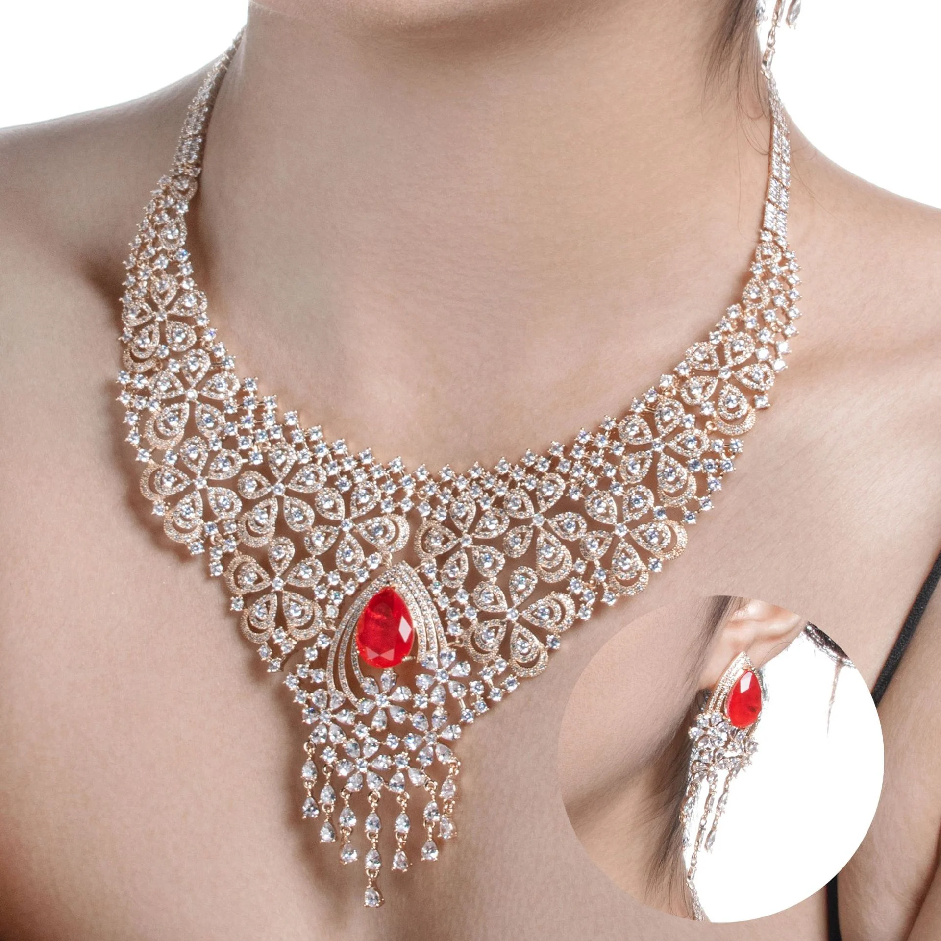 Vintage Bold Bridal Banquet Jewelry Set, Teardrop & Floral Zircon Tassel Necklace and Earrings, Luxurious Elegant Ornaments
Vintage Bold Bridal Banquet Jewelry Set, Teardrop & Floral Zircon Tassel Necklace and Earrings, Luxurious Elegant Ornaments
