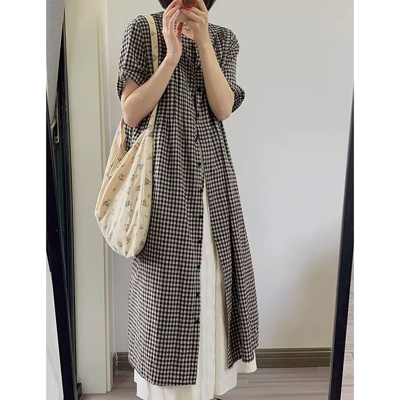 Vintage Printed Lapel Button Short Sleeve Plaid Casual Dress Female Clothing Summer New Loose Preppy Style Shirt Dresses
Vintage Printed Lapel Button Short Sleeve Plaid Casual Dress Female Clothing Summer New Loose Preppy Style Shirt Dresses