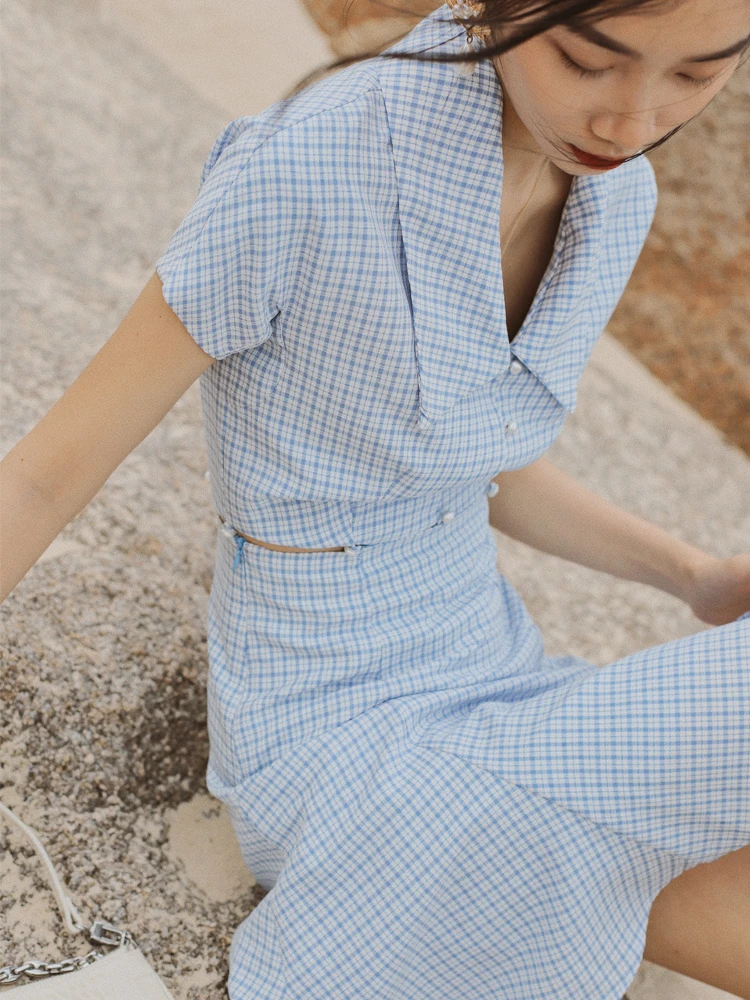 Bela Studio Removable Waist-cinching irt Collar Gingham Puffed Sve Dr Women's Faion Mid-waist Single-button Design
Bela Studio Removable Waist-cinching irt Collar Gingham Puffed Sve Dr Women's Faion Mid-waist Single-button Design