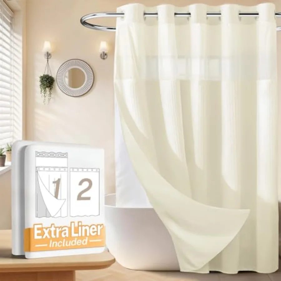 No Hooks Waffle Weave Shower Curtain with Snap in Liner + an Extra Replacement Liner Bathroom Curtains Shower Set - 71W x 74H H
No Hooks Waffle Weave Shower Curtain with Snap in Liner + an Extra Replacement Liner Bathroom Curtains Shower Set - 71W x 74H H