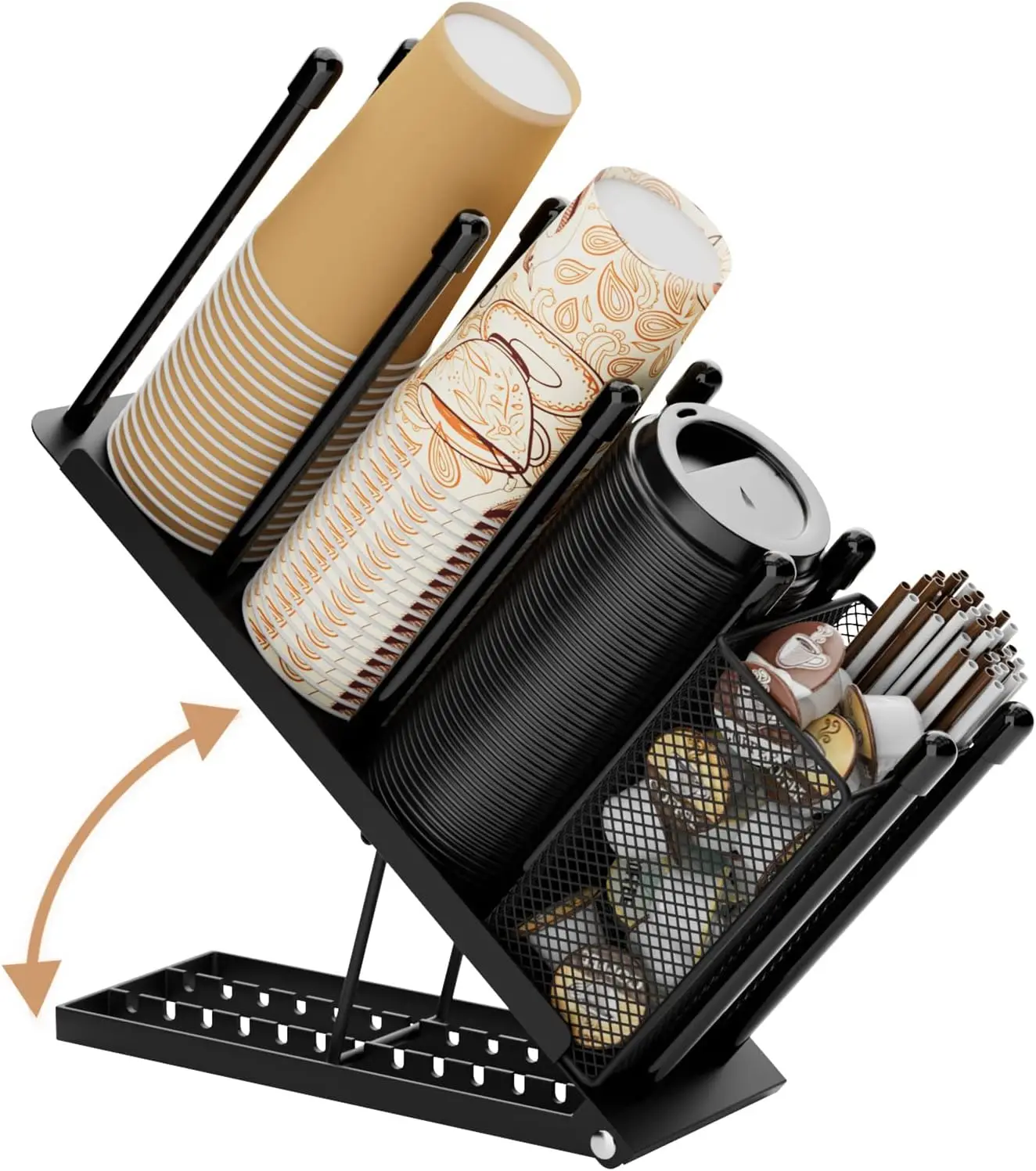 Adjustable Coffee Cup Holder Organizer 4-Compartment Dispenser with Straw Basket for Countertop, Black
Adjustable Coffee Cup Holder Organizer 4-Compartment Dispenser with Straw Basket for Countertop, Black