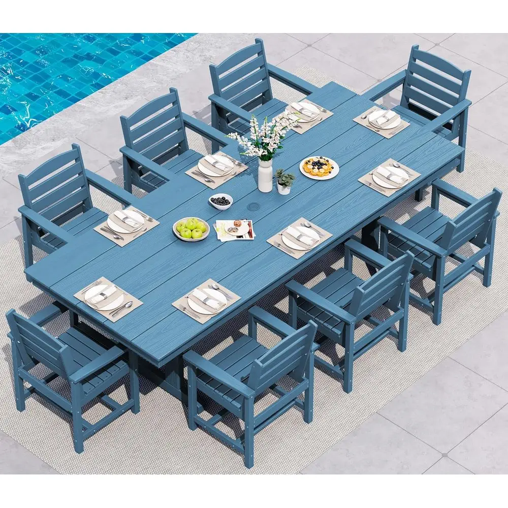 9 Piece Outdoor Dining Set, 84" HDPE Outdoor Table and Chairs or 8,All Weather Patio urniture Set with Umbrella Hole or Backyard
9 Piece Outdoor Dining Set, 84" HDPE Outdoor Table and Chairs or 8,All Weather Patio urniture Set with Umbrella Hole or Backyard