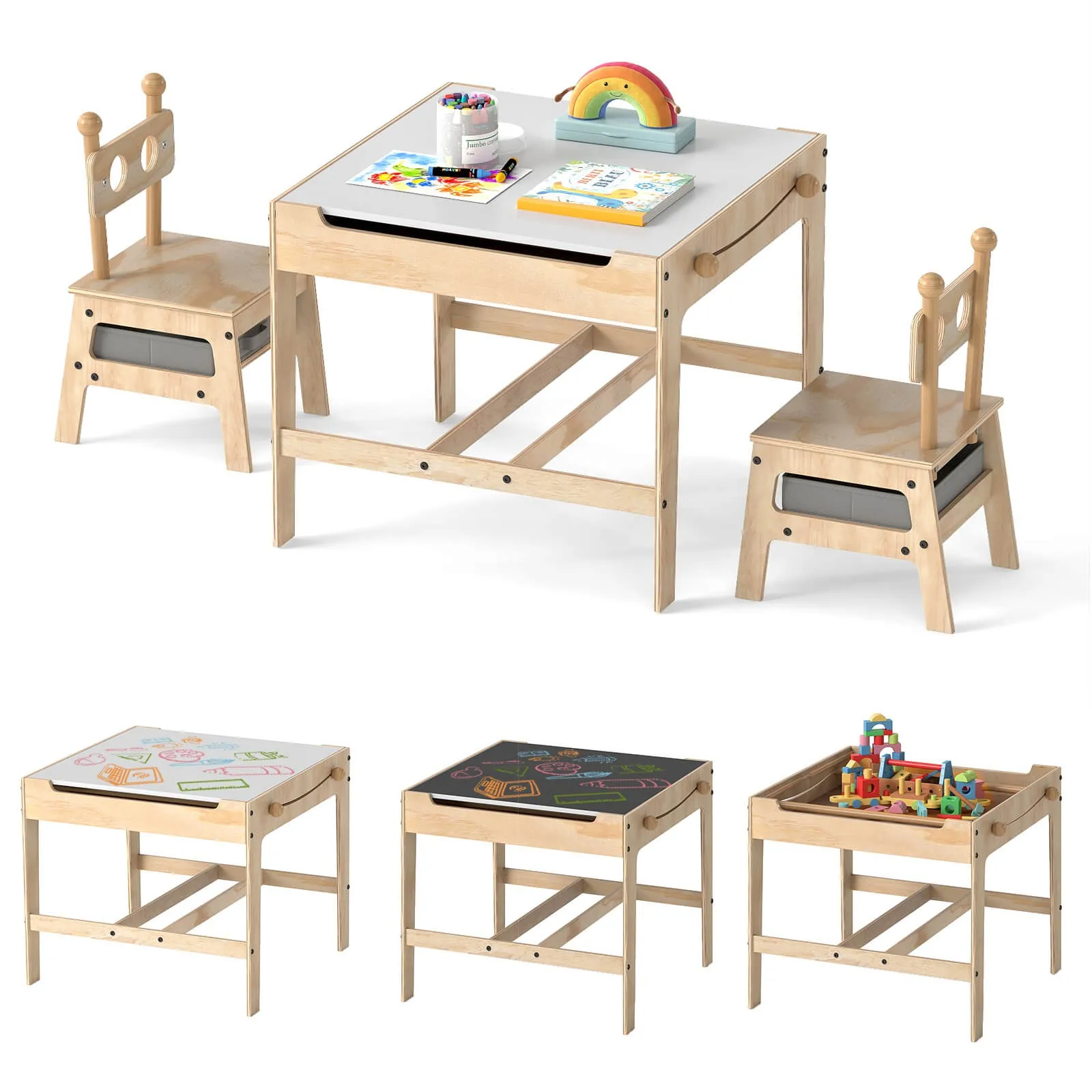 Kids Table and Chairs Set 4 in 1 Children Activity Table w/Reversible Whiteboard
Kids Table and Chairs Set 4 in 1 Children Activity Table w/Reversible Whiteboard