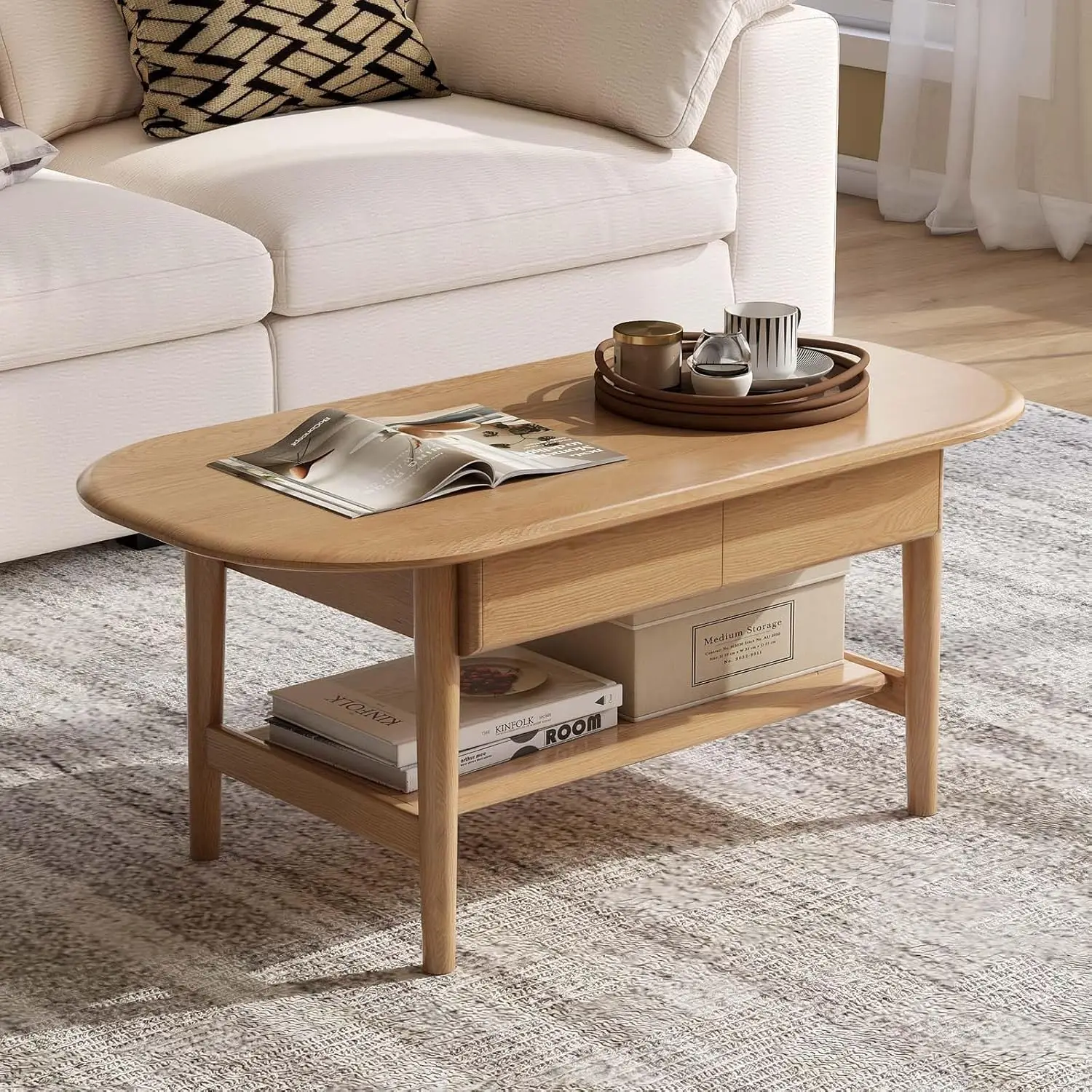 100% Solid Wood Coffee Table for Living Room, 2-Tier Coffee Table with 2 Drawers and Shelf Storage, Mid Century, Customized
100% Solid Wood Coffee Table for Living Room, 2-Tier Coffee Table with 2 Drawers and Shelf Storage, Mid Century, Customized