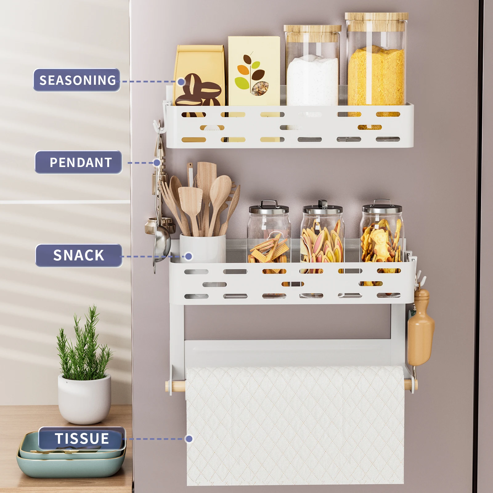 3 Tier Refrigerator Storage Rack Magnetic Wall-mounted Spice Jars Storage Holder Punching-free Space-saving Organizer Shelf
3 Tier Refrigerator Storage Rack Magnetic Wall-mounted Spice Jars Storage Holder Punching-free Space-saving Organizer Shelf
