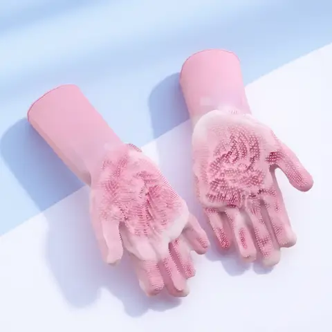 1 Pair Silicone Cleaning Gloves for Dishwashing Kitchen Household Washing Gloves Reusable Non Slip Rubber Gloves for Cleaning