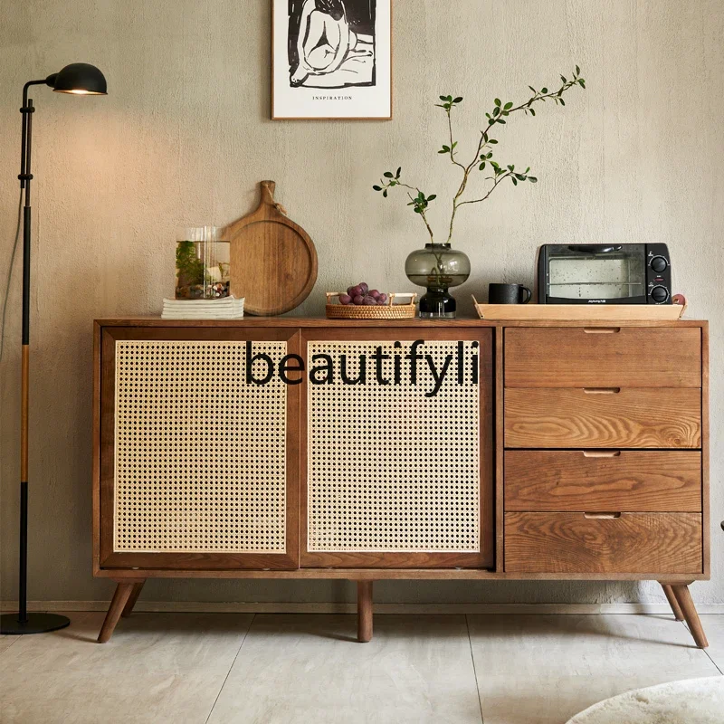 Household walnut solid wood dining side cabinet Nordic living room sliding door rattan locker storage large capacity4593
Household walnut solid wood dining side cabinet Nordic living room sliding door rattan locker storage large capacity4593