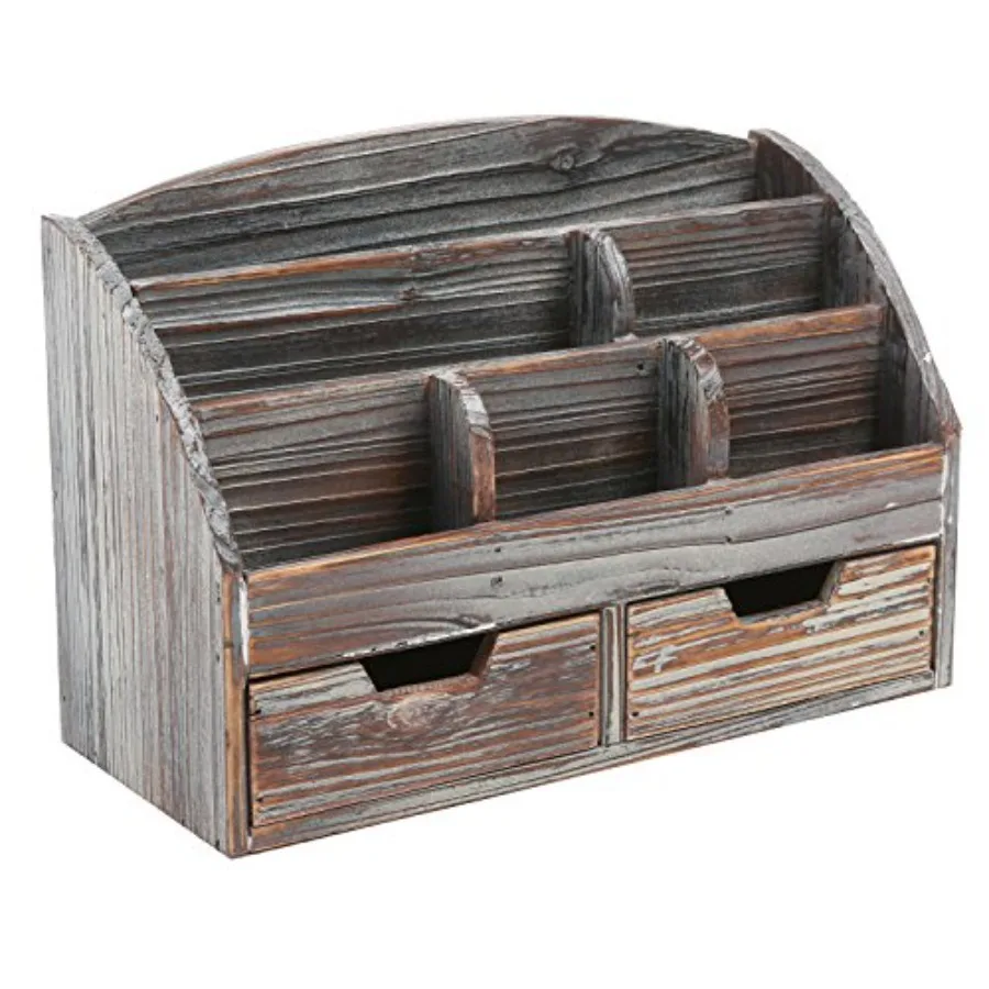 Torched Wood Desktop Organizer - Includes 6 Compartments and 2 Pullout Drawers to Organize Office Supplies and Accessories
Torched Wood Desktop Organizer - Includes 6 Compartments and 2 Pullout Drawers to Organize Office Supplies and Accessories