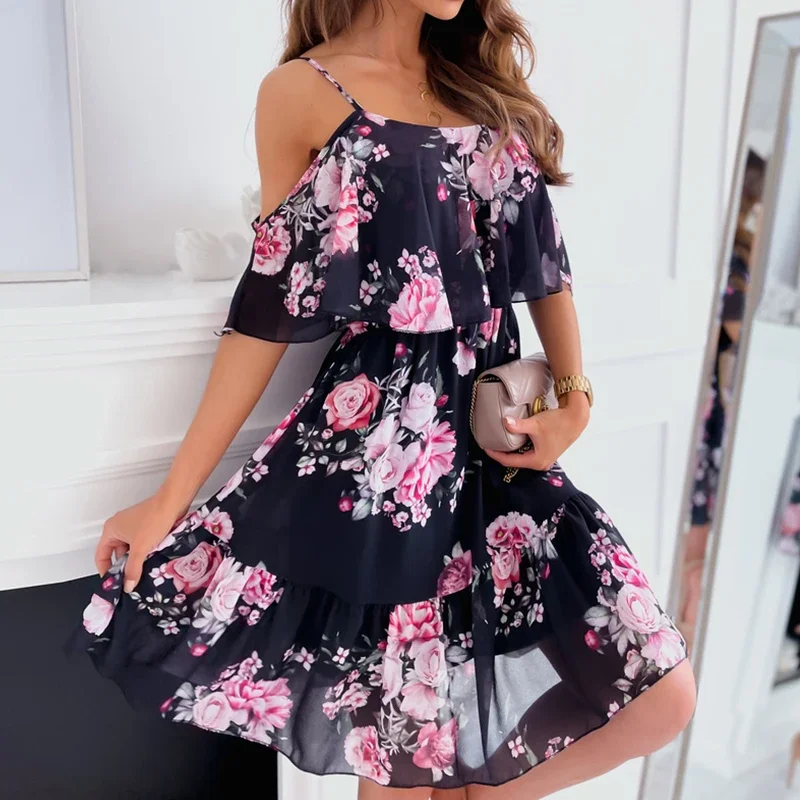 Woman Floral Print Dress Summer Spaghetti Strap Off Shoulder Sleeveless Dresses Holiday A-Line Mesh Fabric Party Dress Vestidos
Woman Floral Print Dress Summer Spaghetti Strap Off Shoulder Sleeveless Dresses Holiday A-Line Mesh Fabric Party Dress Vestidos