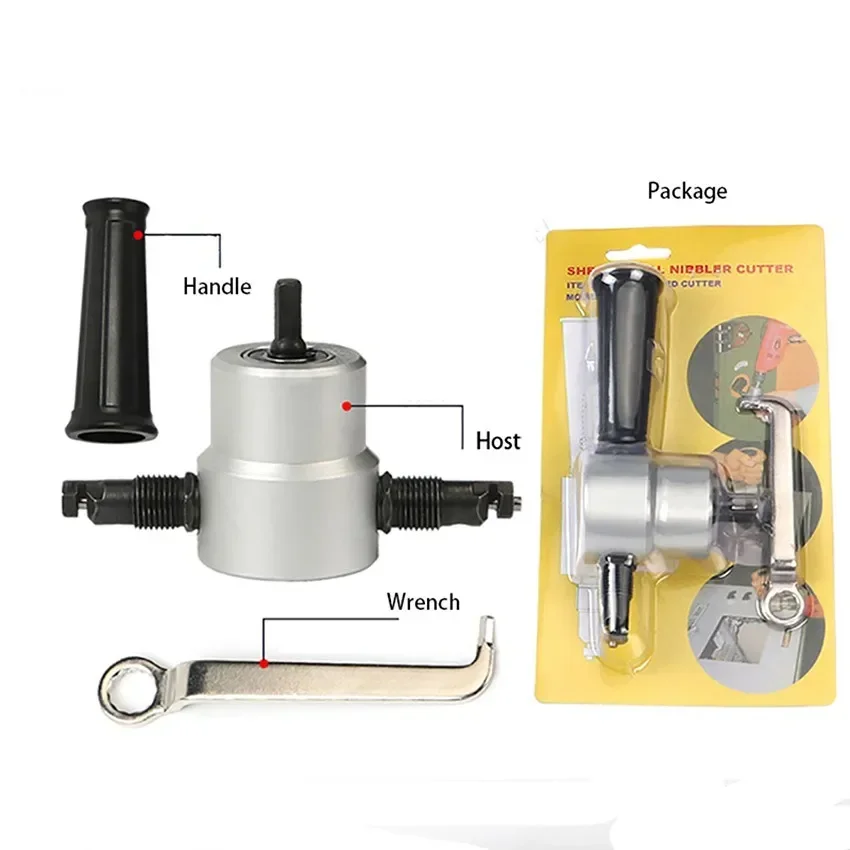 Adjustable Metal Sheet Cutter Double Head Iron Nibbler Cutting Tool Electric Drill Attachment Modification Plate Punch Scissors
Adjustable Metal Sheet Cutter Double Head Iron Nibbler Cutting Tool Electric Drill Attachment Modification Plate Punch Scissors