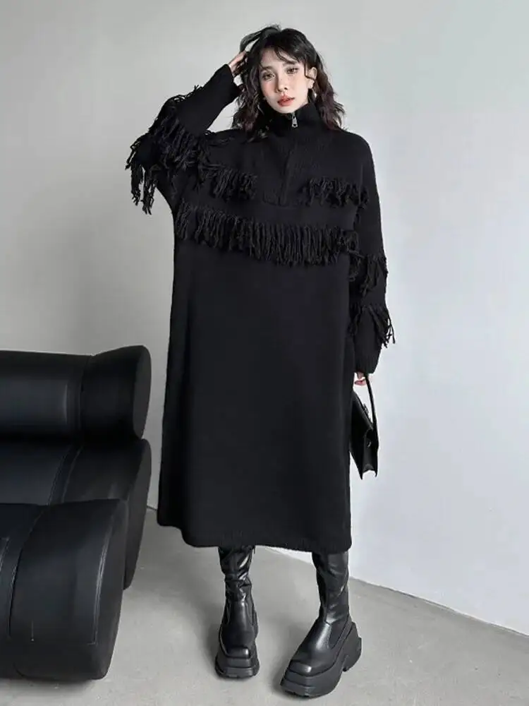 Knitting Women Black Tassels Big Size Midi Dress New Turtleneck Long Sleeve Loose Fit Fashion Spring Autumn 2026 1ZPP2
Knitting Women Black Tassels Big Size Midi Dress New Turtleneck Long Sleeve Loose Fit Fashion Spring Autumn 2026 1ZPP2