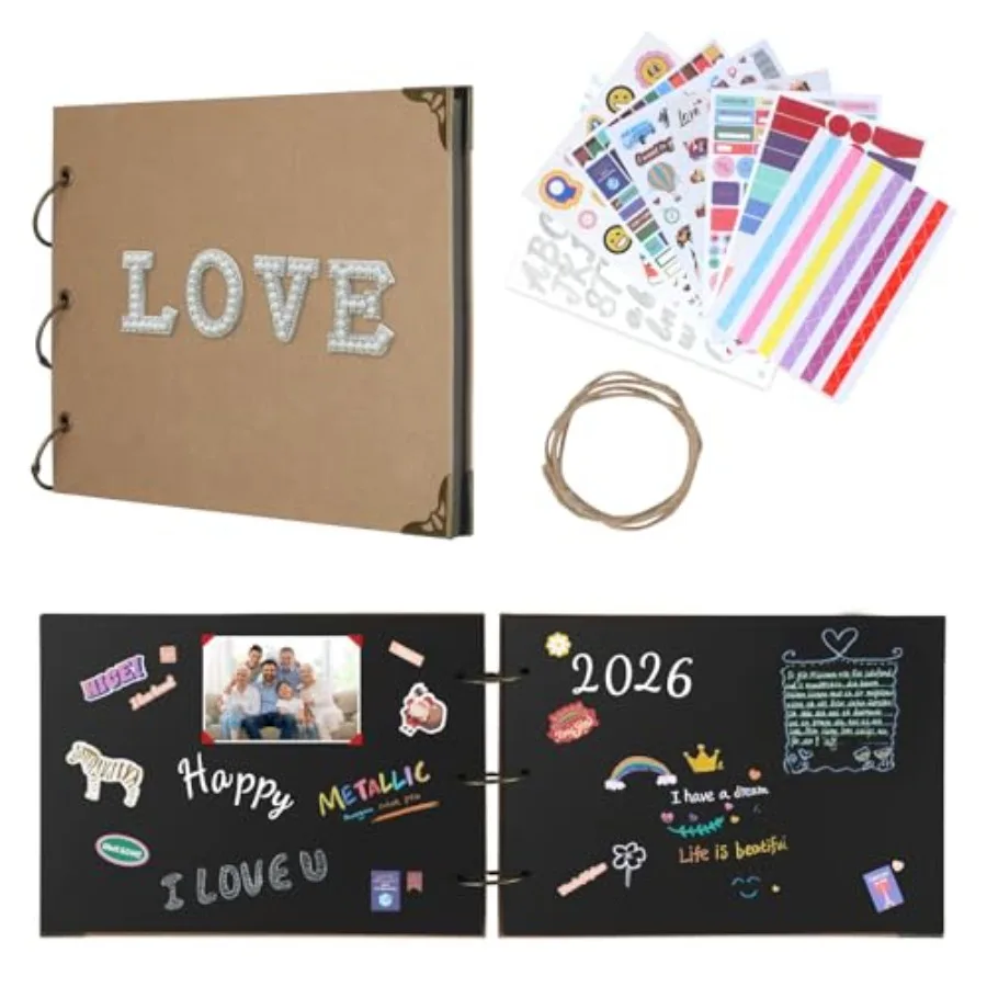 Vintage Style DIY Photo Album, Kraft Paper Cover with Metal Rings, 29x21cm Scrapbook with 30 Black Pages, Removable Sheets for
Vintage Style DIY Photo Album, Kraft Paper Cover with Metal Rings, 29x21cm Scrapbook with 30 Black Pages, Removable Sheets for